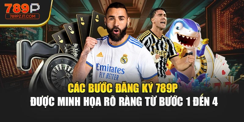 Các bước đăng ký 789P được minh họa rõ ràng từ bước 1 đến 4